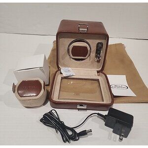 Wolf Designs TOURNEAU Single Automatic Watch Winder rotator brown leather set